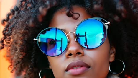 a woman with curly hair wearing a pair of sunglasses