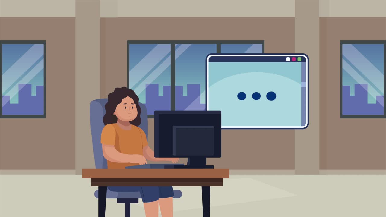 frau kommuniziert mit desktop-animation