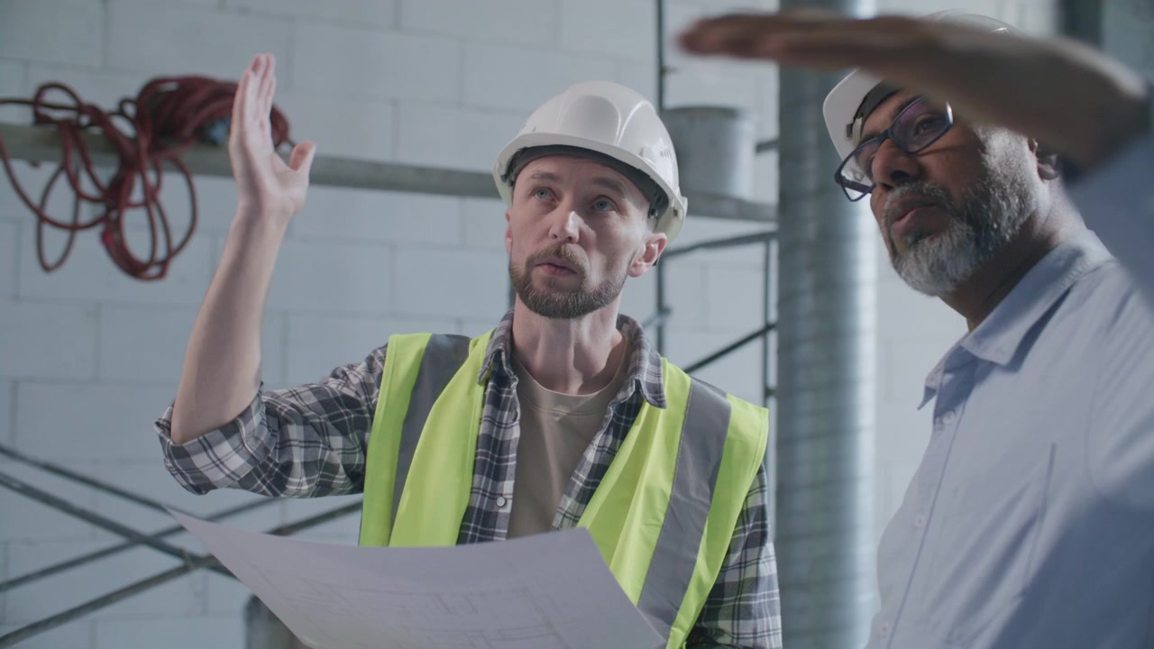 Voorman en architect bespreken bouwplan en locatiedetails.