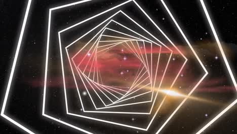 animación digital de formas hexagonales que giran en movimiento sin fisuras contra estrellas brillantes en el espacio