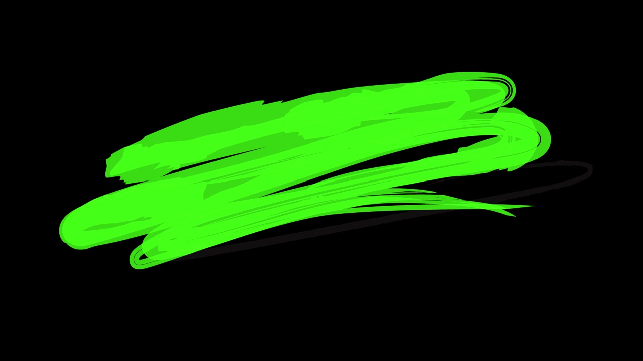 Rivelazione animata di una pennellata verde su sfondo nero