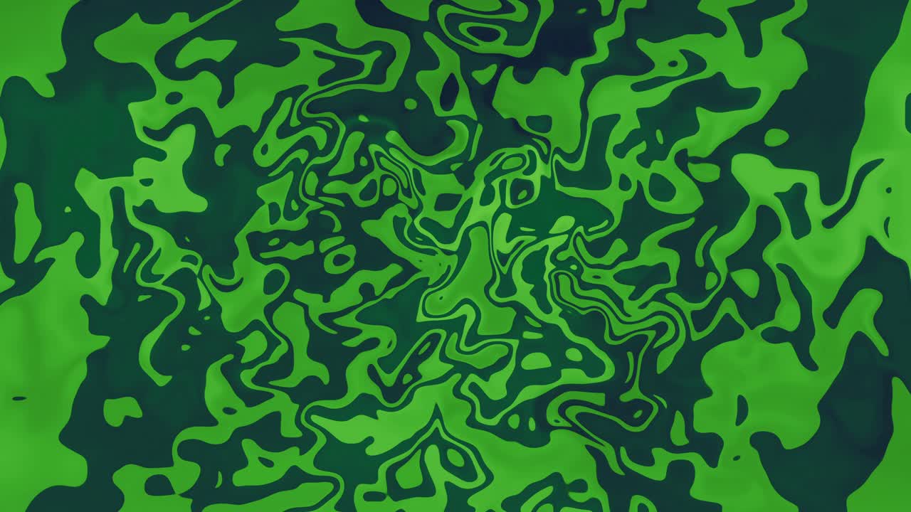 Loopable turbulent green psychedelic pattern with dynamic, swirling, and morphing shapes, creating a mesmerizing and energetic design with vibrant gradients and a futuristic, hypnotic flow