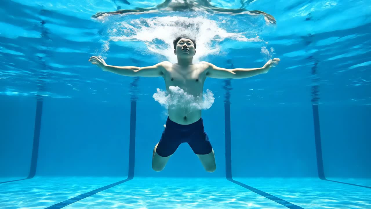 Man Swimming Underwater in Pool