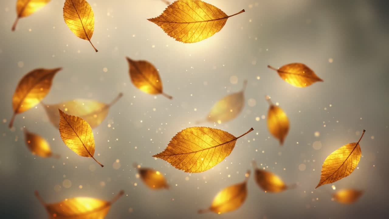 A Whimsical Dance of Golden Leaves Glowing in the Air, Capturing the Essence of Autumn and the Magic of Nature's Transformation