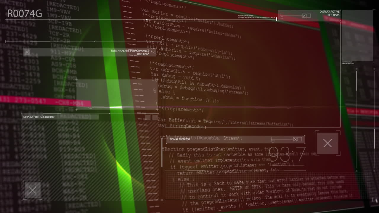 animación del escaneo del alcance y el procesamiento de datos sobre un fondo oscuro