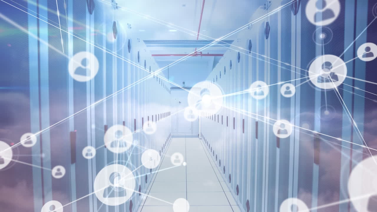 サーバールーム上のアイコンの接続ネットワークのアニメーション