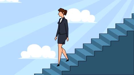 personaje de mujer de negocios de dibujos animados plana baja por la escalera de la carrera escaleras de concepto de animación