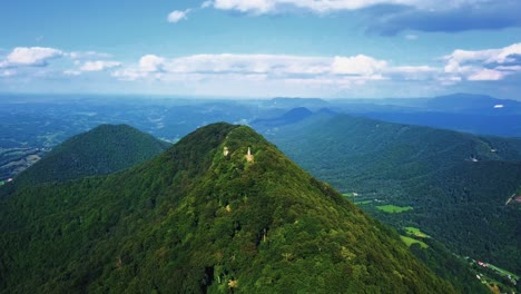 aerial drone footage of mount saint donatus also known as mount rogatec