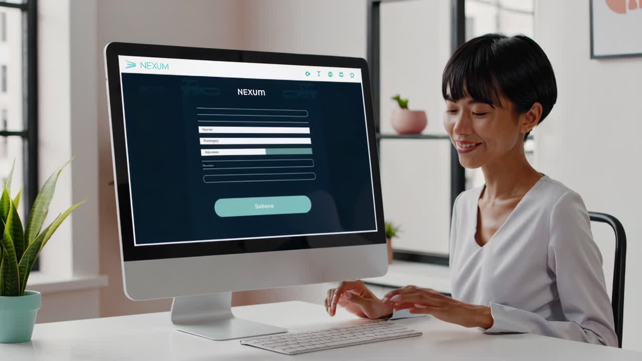 Woman using a computer to register with Nexum