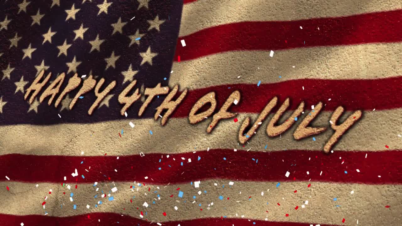 confeti colorido cayendo sobre el texto del día de la independencia contra nuestra bandera