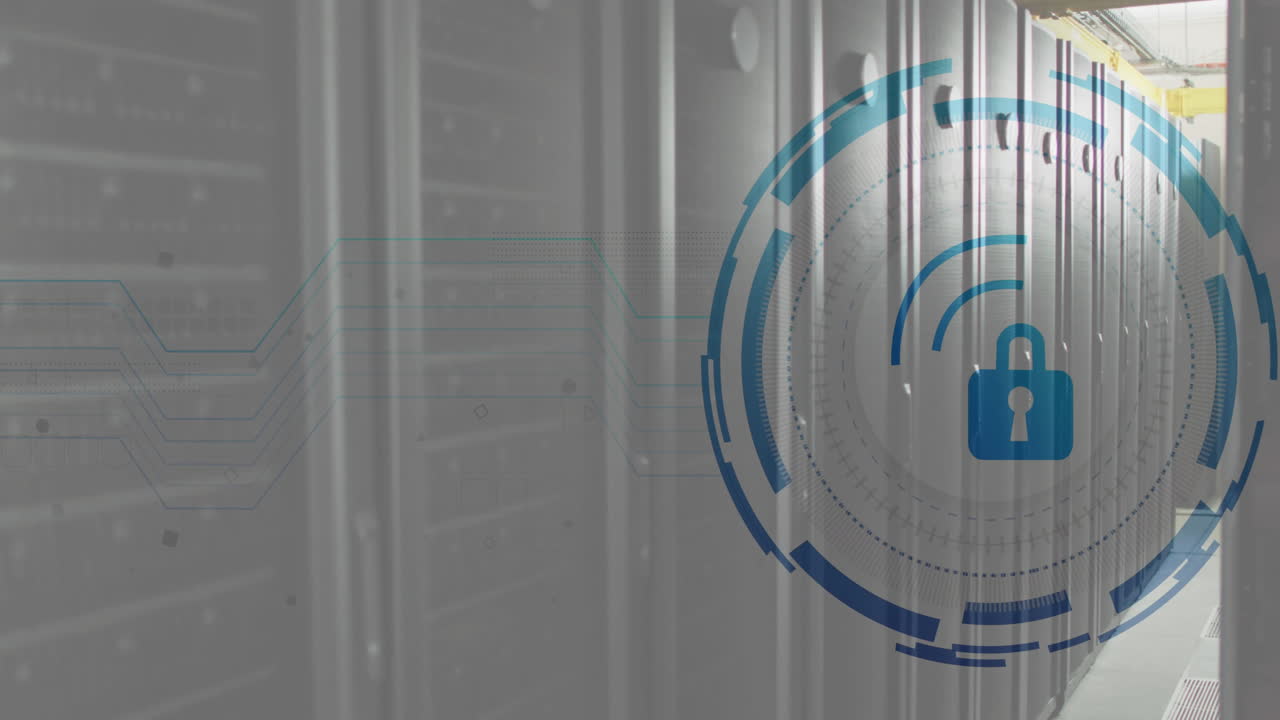 Animation of scope scanning with padlock icon over server room