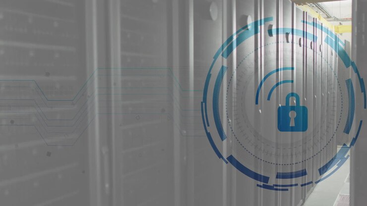 Animation of scope scanning with padlock icon over server room