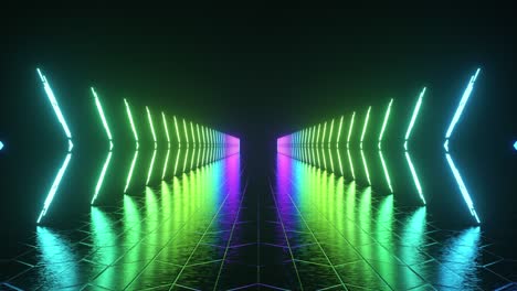 Corredor-Futurista-De-Neón-Brillante-Sobre-Un-Fondo-Abstracto-Oscuro.-Iluminación-Multicolor.-Animación-3D-De-Un-Bucle-Sin-Interrupciones.