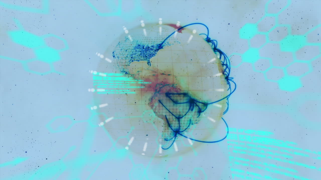 animación del procesamiento de datos y el globo sobre fondo blanco