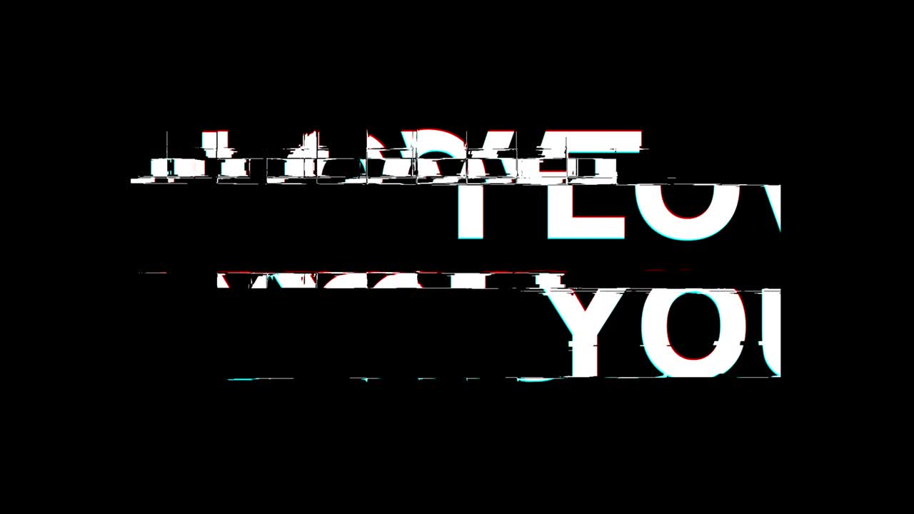 te quiero efecto glitch texto distorsión de televisión digital animación de bucle 4k