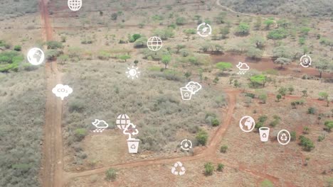 Drone-flying-in-farms-in-Kilimanjaro-slopes--Green-Kenya-farms,-poor-settlement-africa-aerial-agronomic-plantation