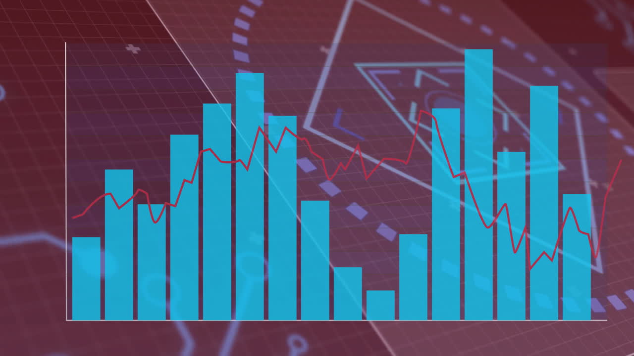 gráficos de barras y líneas sobre animación digital de datos y gráficos financieros
