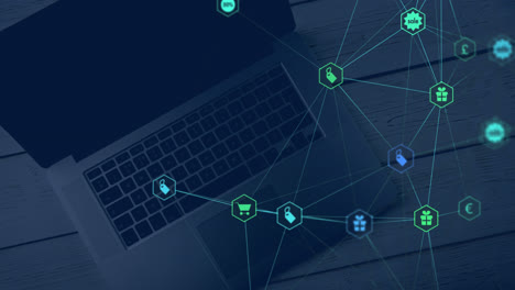 animación de la red de conexiones a través de la computadora portátil