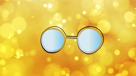 animation of various glasses over yellow light orbs on yellow background