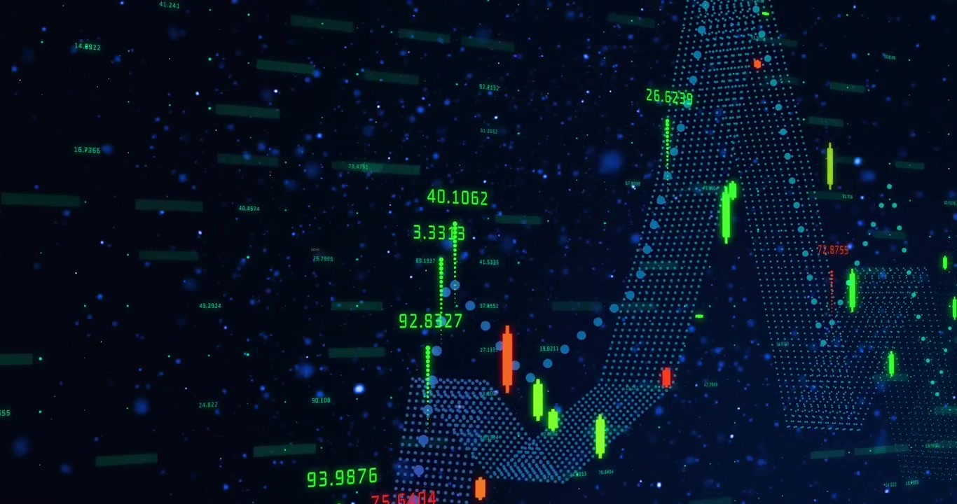 Linha magenta emergente ondulando em fita e barras atualizando com rótulos para mostrar tendências de mercado