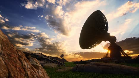 radio telescopes at the very large array, the national radio observatory at sunset