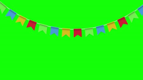 animation of hanging flags garland isolated on green screen background. carnival garland with pennants on chroma key background for birthday celebration, festival. 4k graphic motion