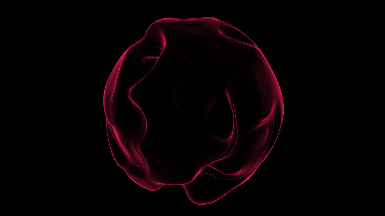 Abstract red glowing fluid sphere rotating on black background, seamless motion