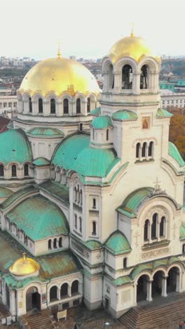 aerial view of the magnificent alexander nevsky cathedral in sofia, bulgaria, highlighting its stunning architecture and vibrant colors. vertical video