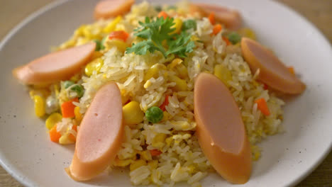 arroz frito con chorizo y vegetales mixtos