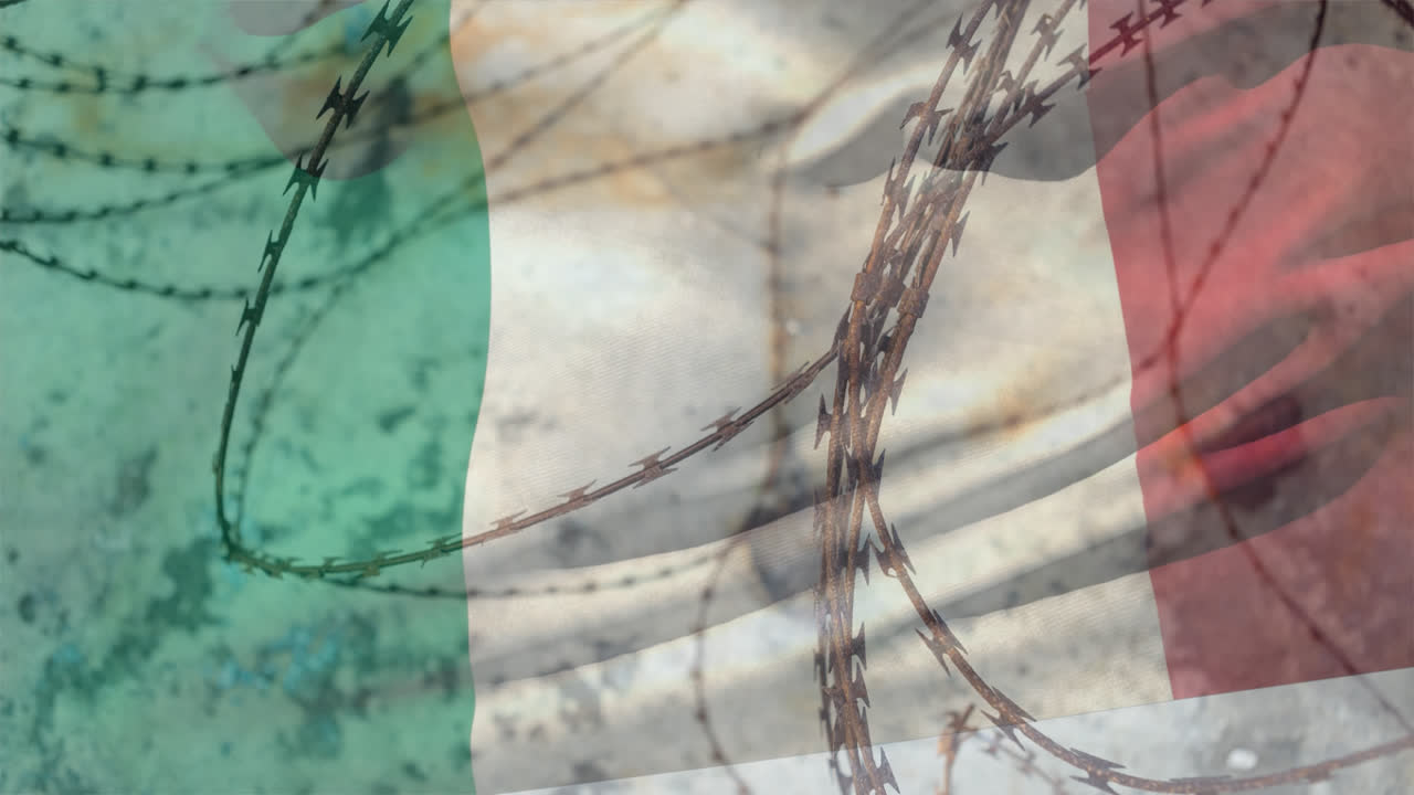 Filo spinato contro la bandiera della Repubblica Italiana