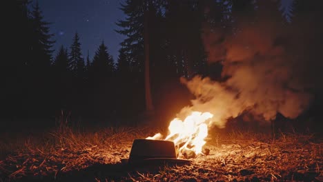 fuego de campamento en el bosque por la noche