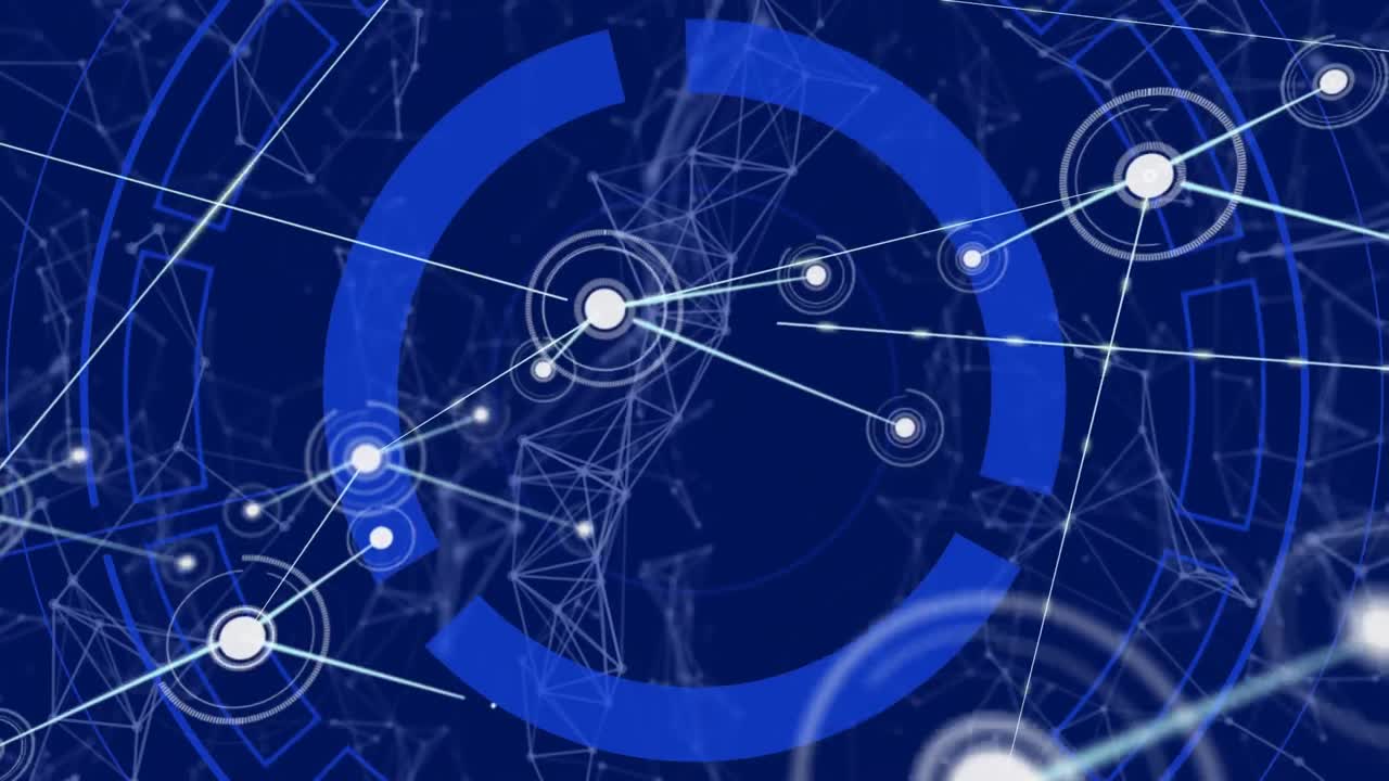 파란색 배경에 있는 점들로 연결된 네트워크의 애니메이션