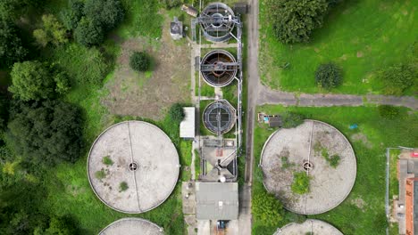a slow moving drone shot of a disused water treatment plant in the village of chartham in kent, just outside the city of canterbury