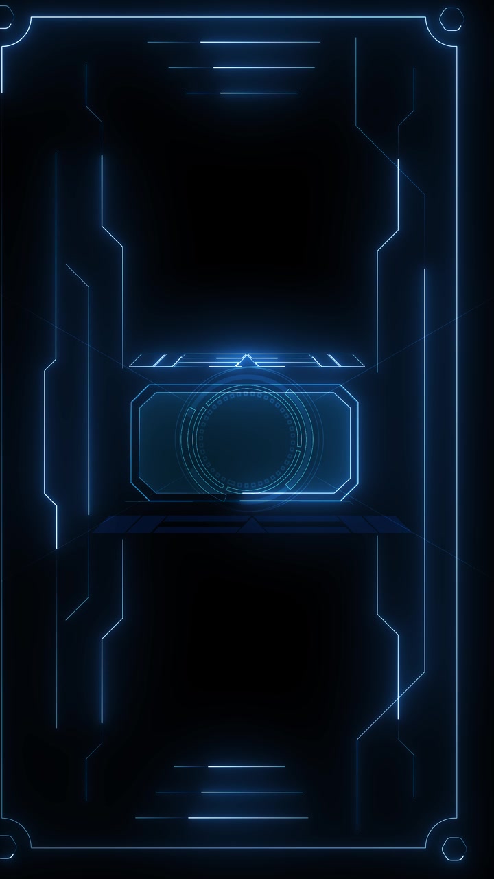 Blue futuristic hud frame background with glowing circuit borders central panel side interface lines