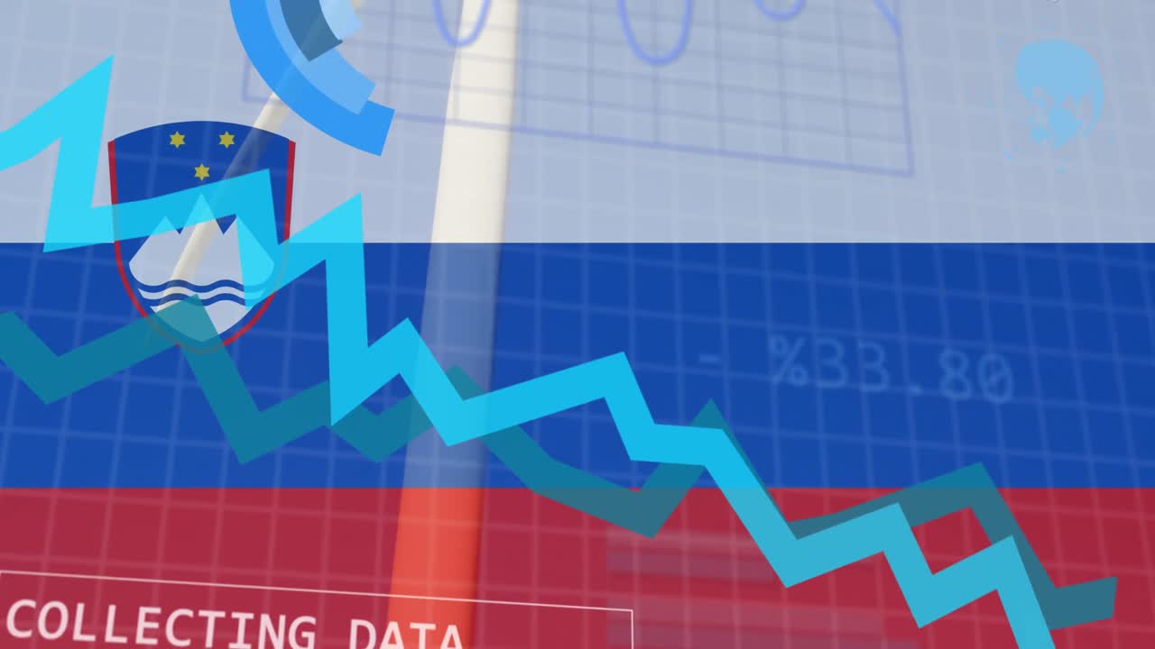 animación de las estadísticas y el procesamiento de datos sobre la bandera de eslovenia