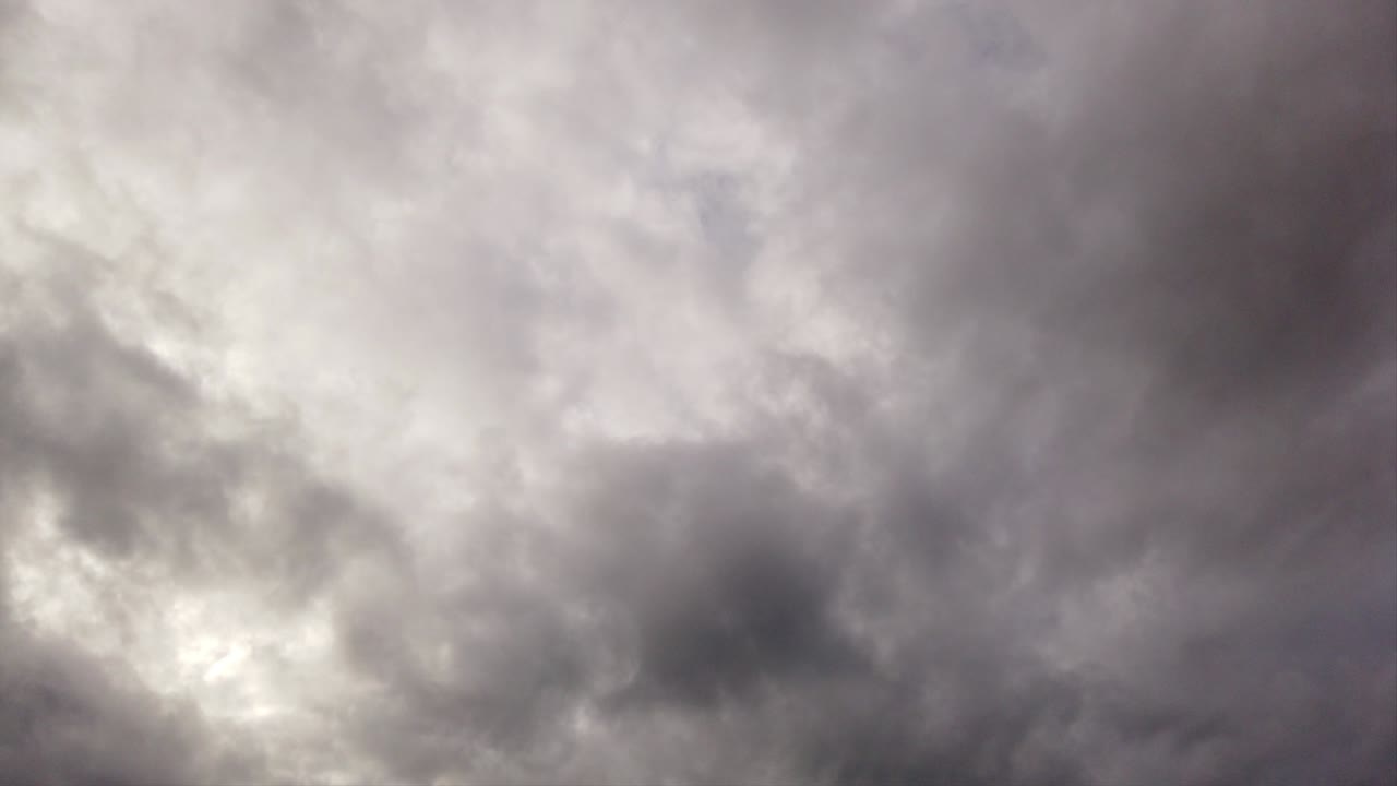 Bad weather and ominous stormy grey sky with wall thunderclouds rolling fast in the air