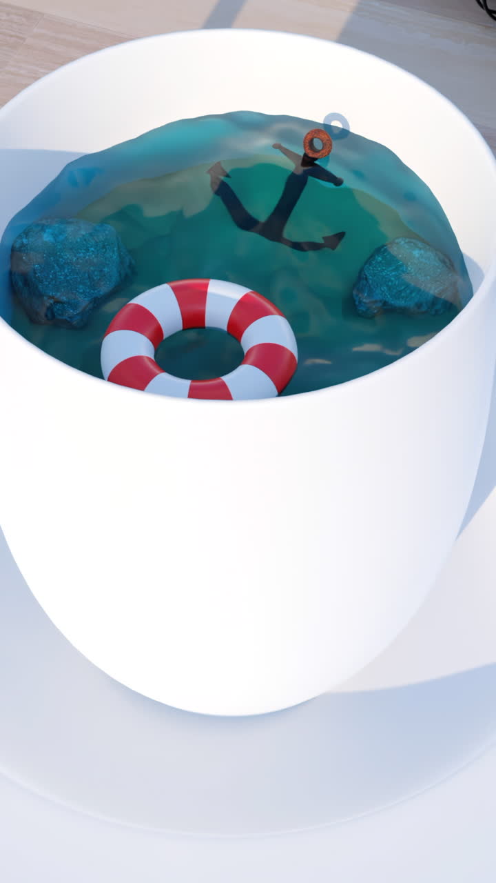 escena del océano de la taza de café