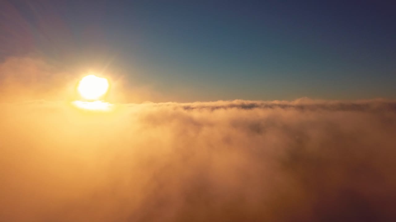 Drone aerial view of foggy morning in Kaunas county