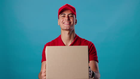 delivery man holding package
