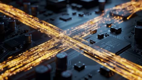 a dynamic display of data flow and circuitry: unveiling the complexity of electronic connections with a visual focus on the intersection of signals