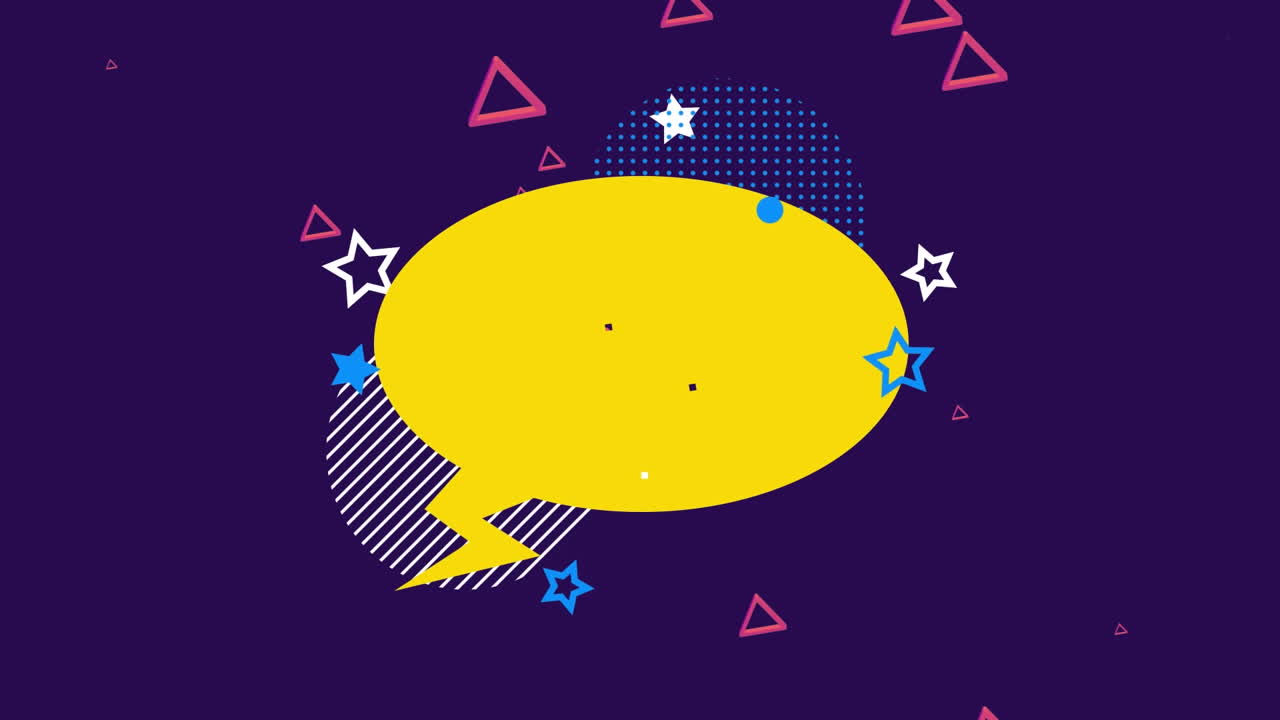 보라색 배경의 모양 위에 음성 거품의 애니메이션