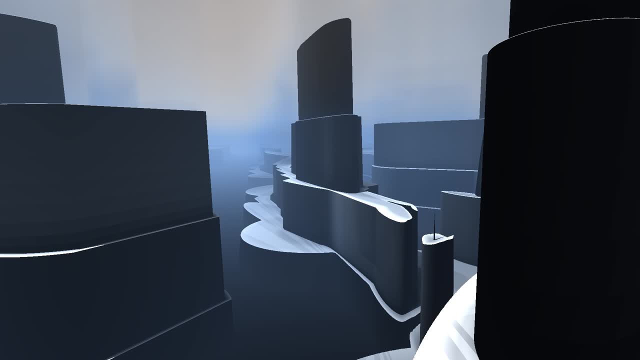 회색 건물과 함께 추상적인 프랙탈 도시 풍경 - 회색 프랙탈 도시의 스카이 라인