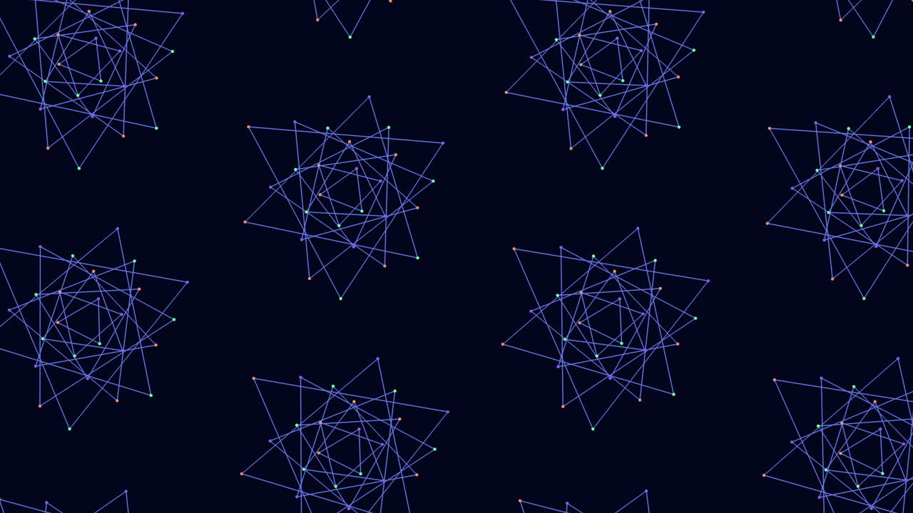 파란색과 보라색으로 선, 삼각형, 사각형, 원의 다채로운 기하학적 패턴