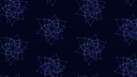 colorful geometric pattern of lines, triangles, squares, circles in blue and purple