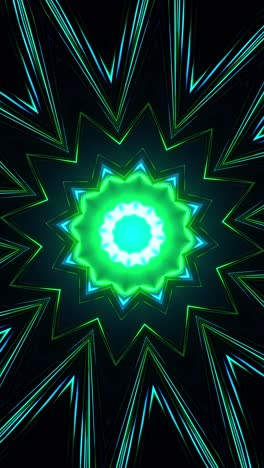 blue star with black background and blue light. kaleidoscope vj loop vertical