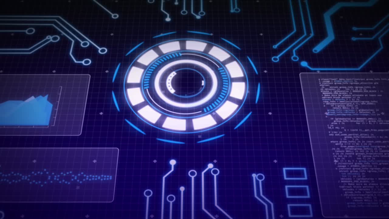 Animation of statistics recording and scope scanning on screens over grid