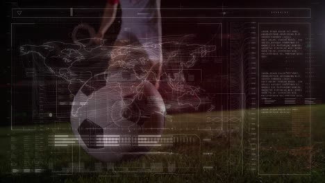 animación del procesamiento de datos sobre un jugador de fútbol caucásico