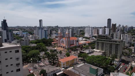 aerial takes of the center of chapecó santa catarina, passing by the cathedral santo antonio