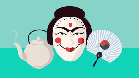 korean culture animation with three icons