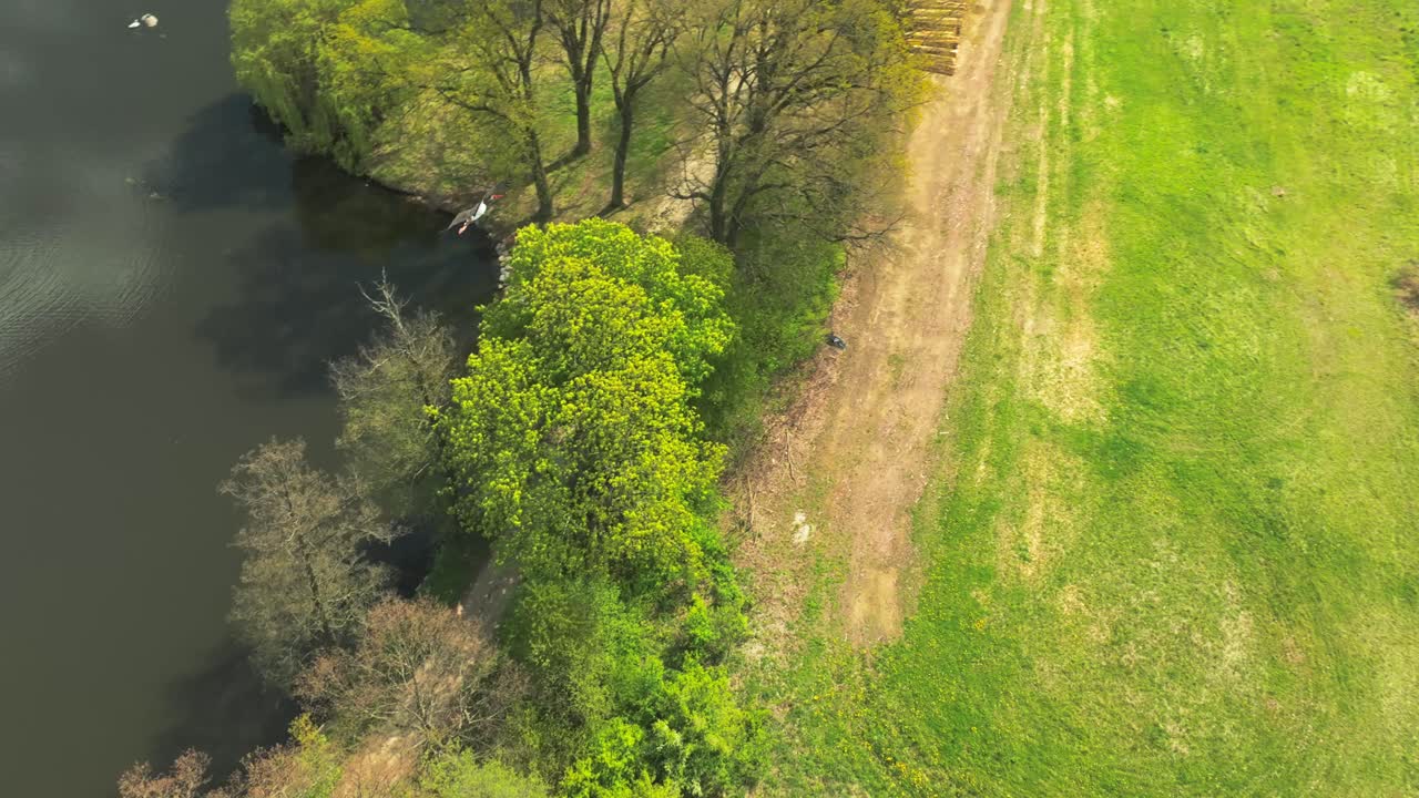 Aerial View of Serene Lakes and Farmlands